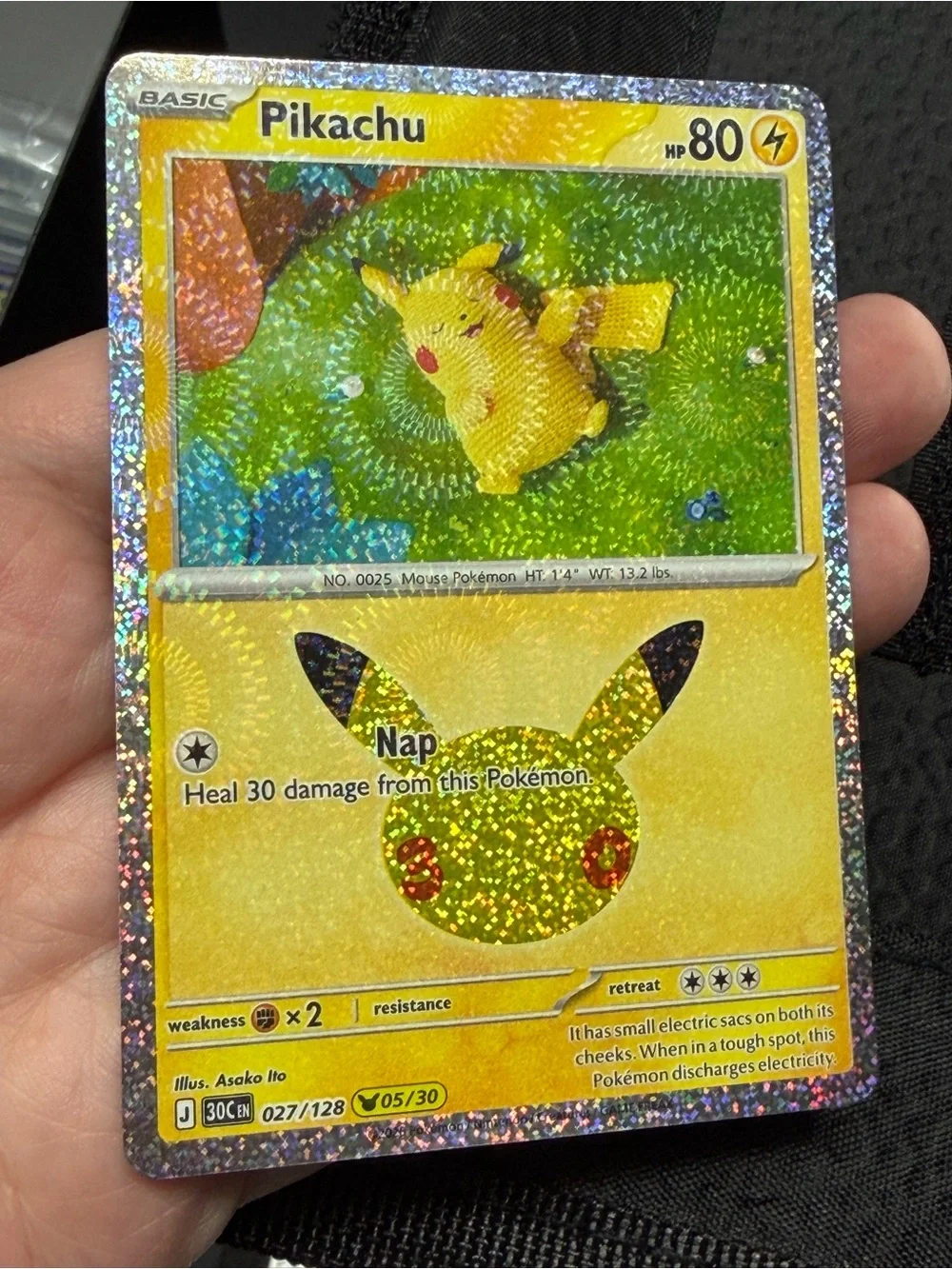 Pokemon TCG 30th Celebration Pikachu Holo Rare Card 027/128